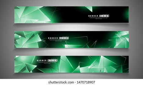 banner collection. abstract background with luminous green triangles   that overlap . isolated black background. vector illustration of eps 10