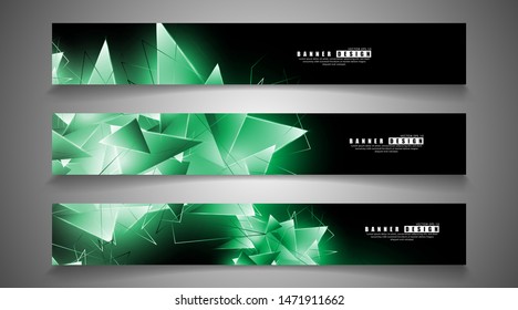 banner collection. abstract background with luminous green triangles   that overlap . isolated black background. vector illustration of eps 10