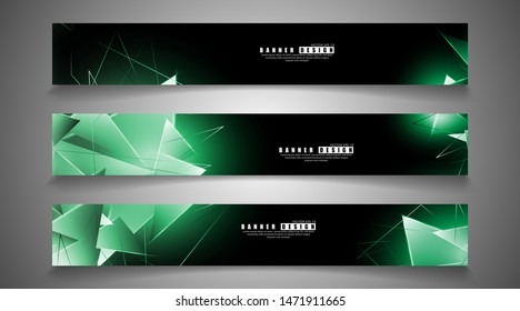 banner collection. abstract background with luminous green triangles   that overlap . isolated black background. vector illustration of eps 10