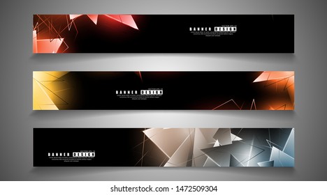 banner collection. abstract background with luminous triangles that overlap. isolated black background. vector illustration of eps 10
