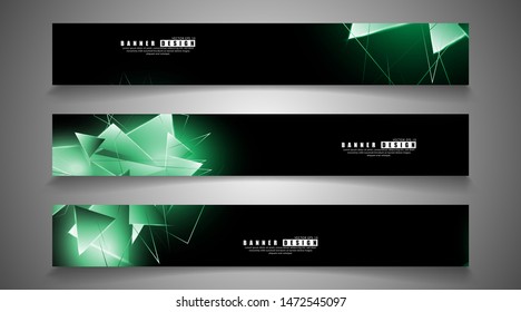 banner collection. abstract background with luminous green triangles   that overlap . isolated black background. vector illustration of eps 10