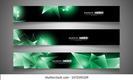 banner collection. abstract background with luminous green triangles   that overlap . isolated black background. vector illustration of eps 10
