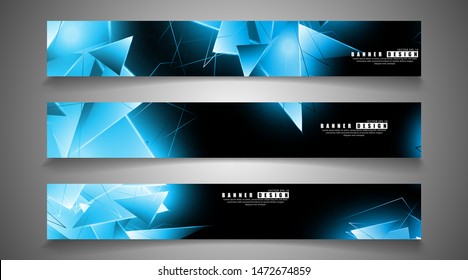 banner collection. abstract background with luminous blue triangles   that overlap . isolated black background. vector illustration of eps 10