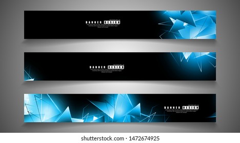 banner collection. abstract background with luminous blue triangles   that overlap . isolated black background. vector illustration of eps 10