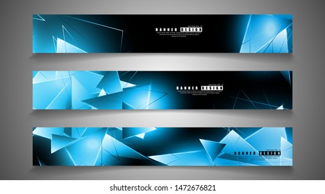 banner collection. abstract background with luminous blue triangles   that overlap . isolated black background. vector illustration of eps 10