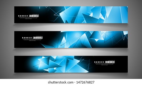 banner collection. abstract background with luminous blue triangles   that overlap . isolated black background. vector illustration of eps 10