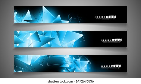 banner collection. abstract background with luminous blue triangles   that overlap . isolated black background. vector illustration of eps 10