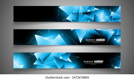 banner collection. abstract background with luminous blue triangles   that overlap . isolated black background. vector illustration of eps 10