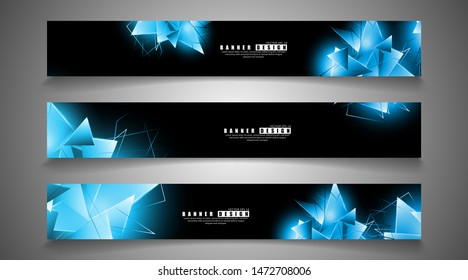 banner collection. abstract background with luminous blue triangles   that overlap . isolated black background. vector illustration of eps 10