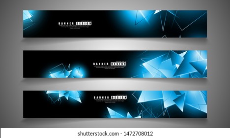 banner collection. abstract background with luminous blue triangles   that overlap . isolated black background. vector illustration of eps 10