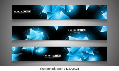 banner collection. abstract background with luminous blue triangles   that overlap . isolated black background. vector illustration of eps 10