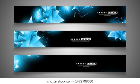 banner collection. abstract background with luminous blue triangles   that overlap . isolated black background. vector illustration of eps 10