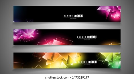 banner collection. abstract background with luminous triangles that overlap. isolated black background. vector illustration of eps 10