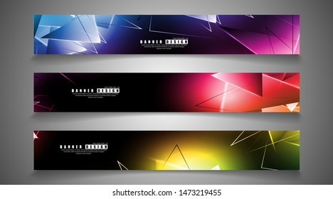 banner collection. abstract background with luminous triangles that overlap. isolated black background. vector illustration of eps 10