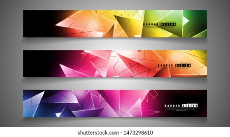 banner collection. abstract background with luminous triangles that overlap. isolated black background. vector illustration of eps 10