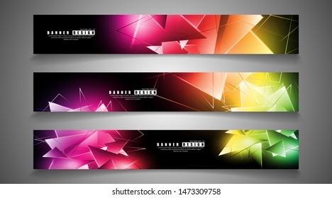 banner collection. abstract background with luminous triangles that overlap. isolated black background. vector illustration of eps 10