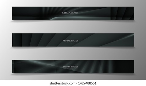 Banner collection, vector background with glowing neon gray stripes in a dark room.
