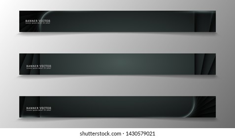 Banner collection, vector background with glowing neon gray stripes in a dark room.
