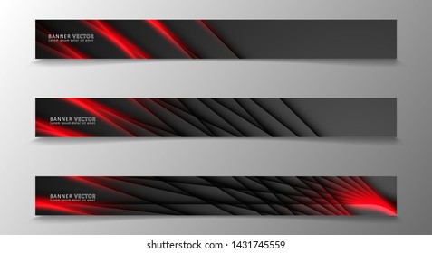 Banner collection, vector background with glowing neon red stripes in a dark room.