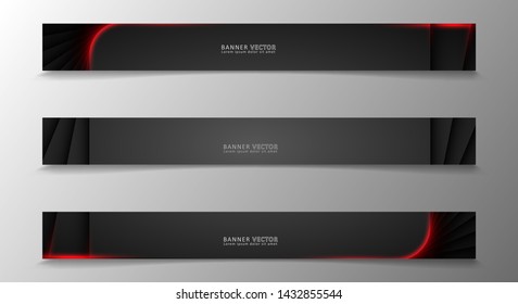 Banner collection, vector background with glowing neon red stripes in a dark room.
