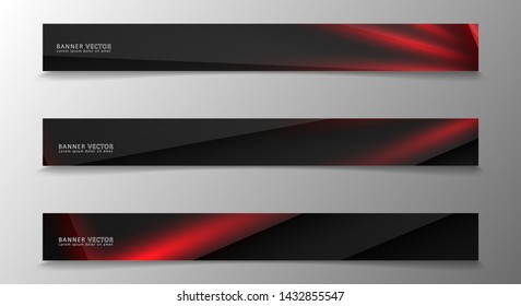 Banner collection, vector background with glowing neon red stripes in a dark room.