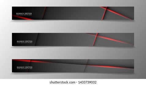 Banner collection, vector background with glowing neon red stripes in a dark room.