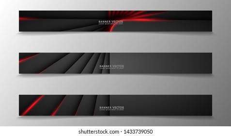 Banner collection, vector background with glowing neon red stripes in a dark room.