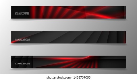 Banner collection, vector background with glowing neon red stripes in a dark room.