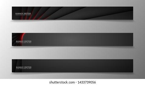 Banner collection, vector background with glowing neon red stripes in a dark room.