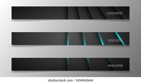 Banner collection, vector background with glowing neon blue stripes in a dark room.