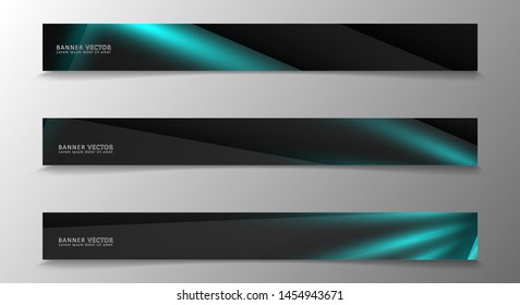 Banner collection, vector background with glowing neon blue stripes in a dark room.