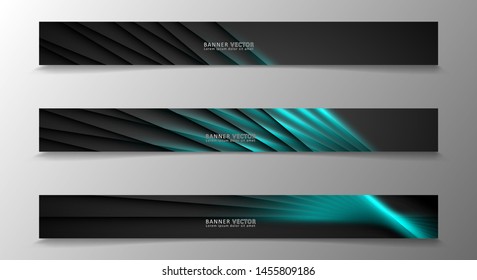 Banner collection, vector background with glowing neon blue stripes in a dark room. suitable for your background design