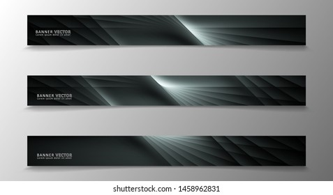 Banner collection, vector background with glowing neon gray stripes in a dark room.
