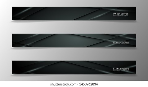 Banner collection, vector background with glowing neon gray stripes in a dark room.

