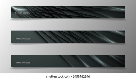 Banner collection, vector background with glowing neon gray stripes in a dark room.
