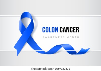 Banner mit Colon Cancer und Colo-rectal Cancer Awareness realistische Blue Ribbon. Design-Vorlage für Websites-Magazine