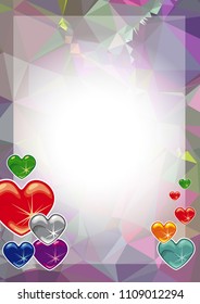 Banner with color background and sparkling hearts. Copy space. Vector clip art.