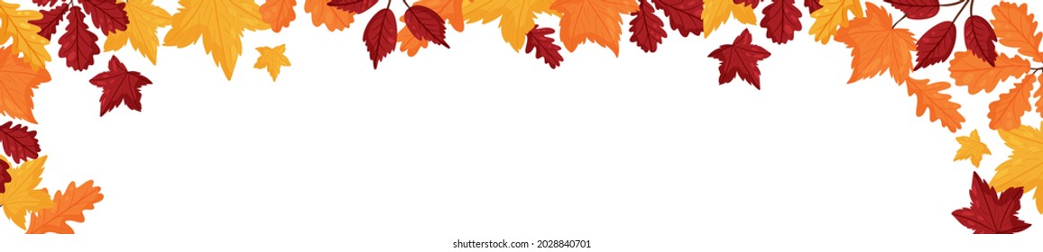 Banner with colorful autumn leaves. Vector cartoon style.