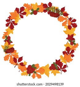 Banner with colorful autumn leaves. Vector cartoon style.