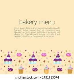 Banner With Colorful Baked Goods And Cupcakes. Template, Design For A Bakery. 