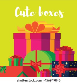 Banner with colorful, bright gift boxes.