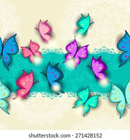 Banner colorful butterflies seamless-transparency blending effects and gradient mesh-EPS 10.