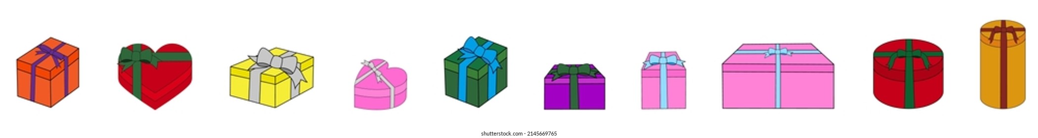 Banner of colorful gift boxes with white background