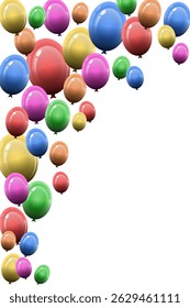 A banner of colorful party balloons on the left side of the page