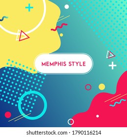 Banner mit bunten Formen und geometrischen Elementen in Memphis-Stil für Ihr Design. Vektorgrafik.