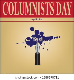 Banner for Columnists Day. Columnist symbol is a fountain pen with the word Yes on a blob.