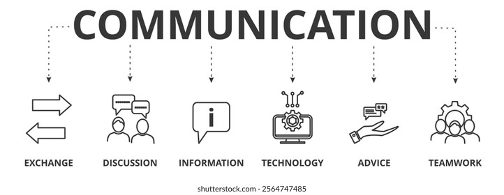 Banner of communication  vector illustration concept with icons of exchange, discussion, information, technology, advice, teamwork