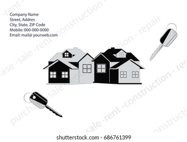 Banner Companies selling, buying, leasing real estate - cottage, keys requisites for communication - light background - art creative modern illustration vector