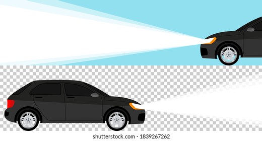 Banner concept. Banner for advertising, car light on Light blue and transparent background. Vector illustration