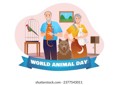 Banner concept animal day in flat cartoon design. This illustration is a heartfelt tribute to World Animal Day, advocating for the protection and conservation of wild animals. Vector illustration.